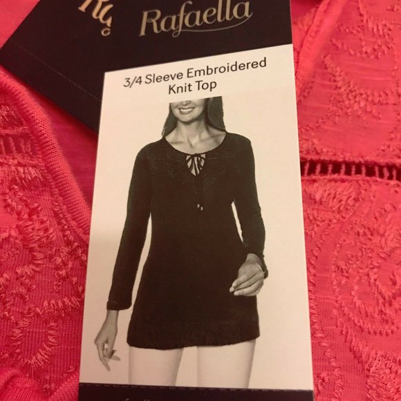 RAFAELLA 3/4 Sleeve Embroidered Knit Top  Small - Honeysuckle - New With Tags - Picture 2 of 5